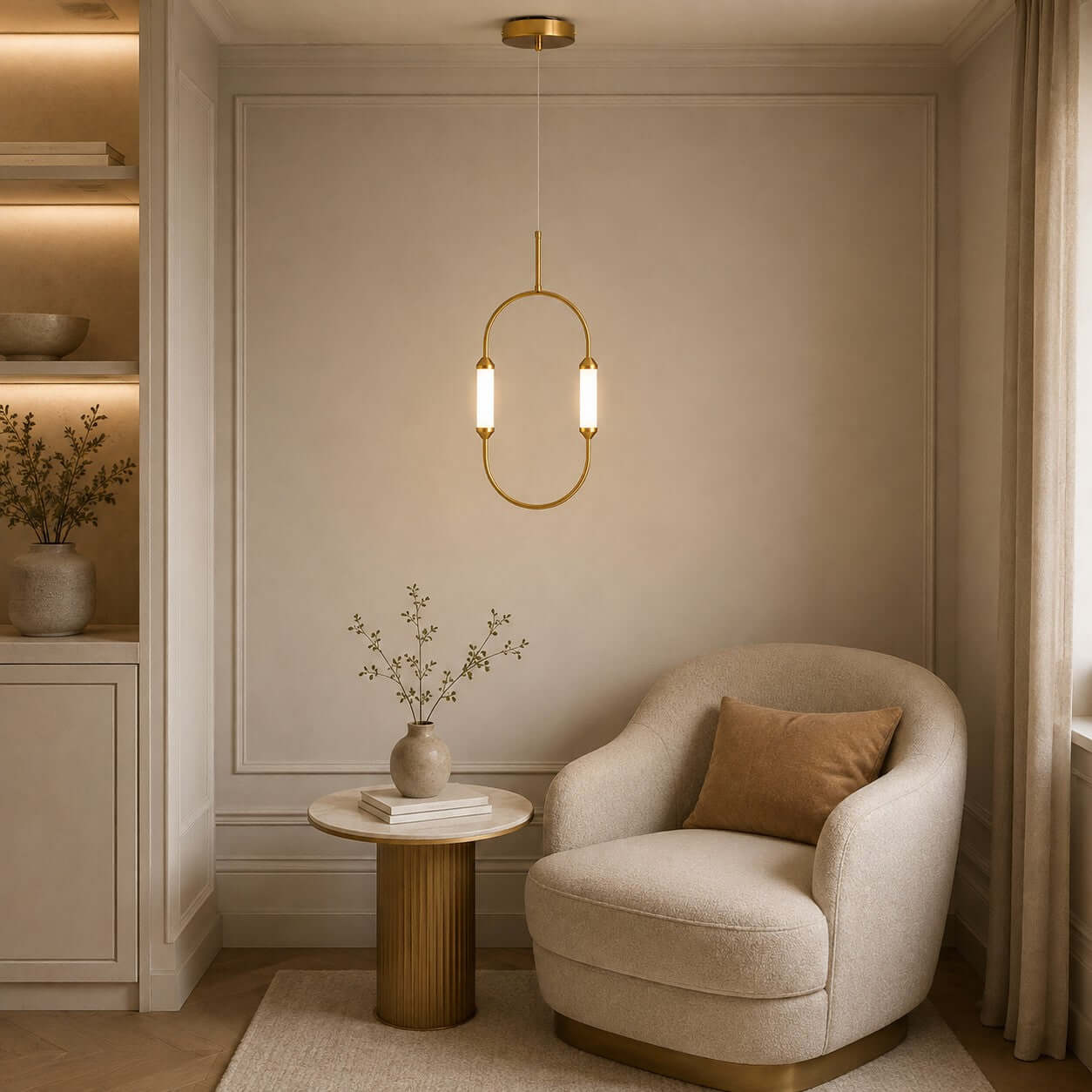 Moderne minimalistische ledkroonluchter met gebogen lijnen voor de woonkamer