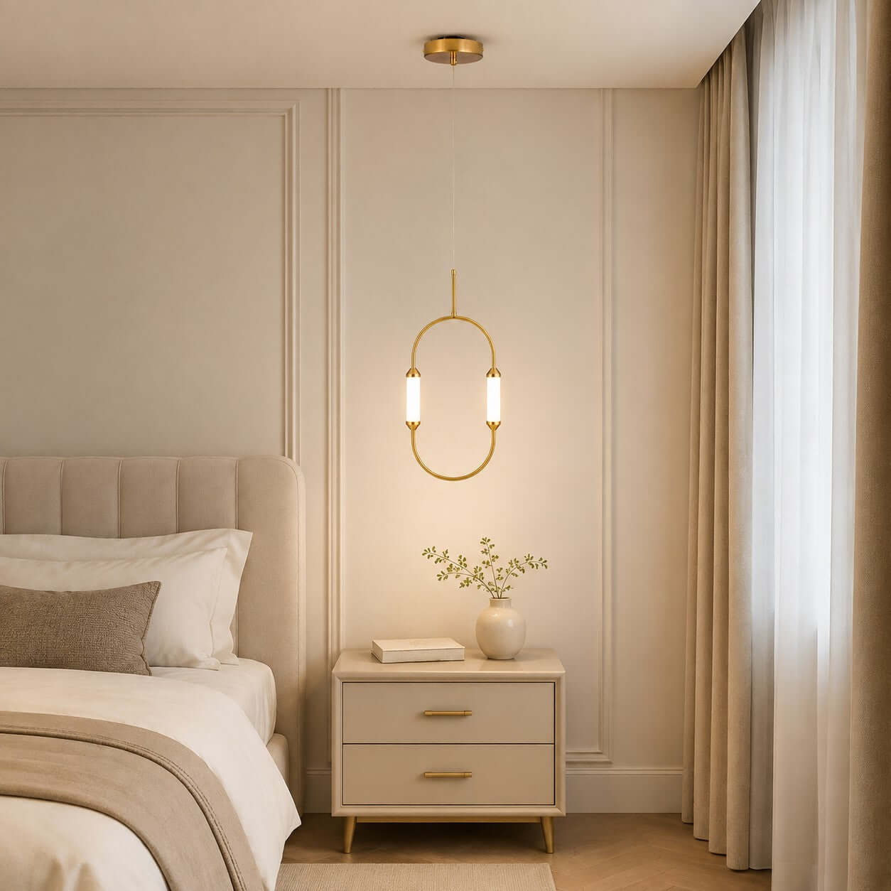 Moderne minimalistische ledkroonluchter met gebogen lijnen voor de woonkamer