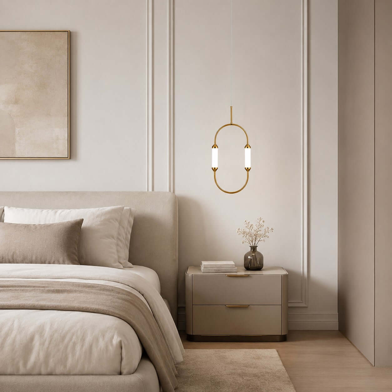 Moderne minimalistische ledkroonluchter met gebogen lijnen voor de woonkamer