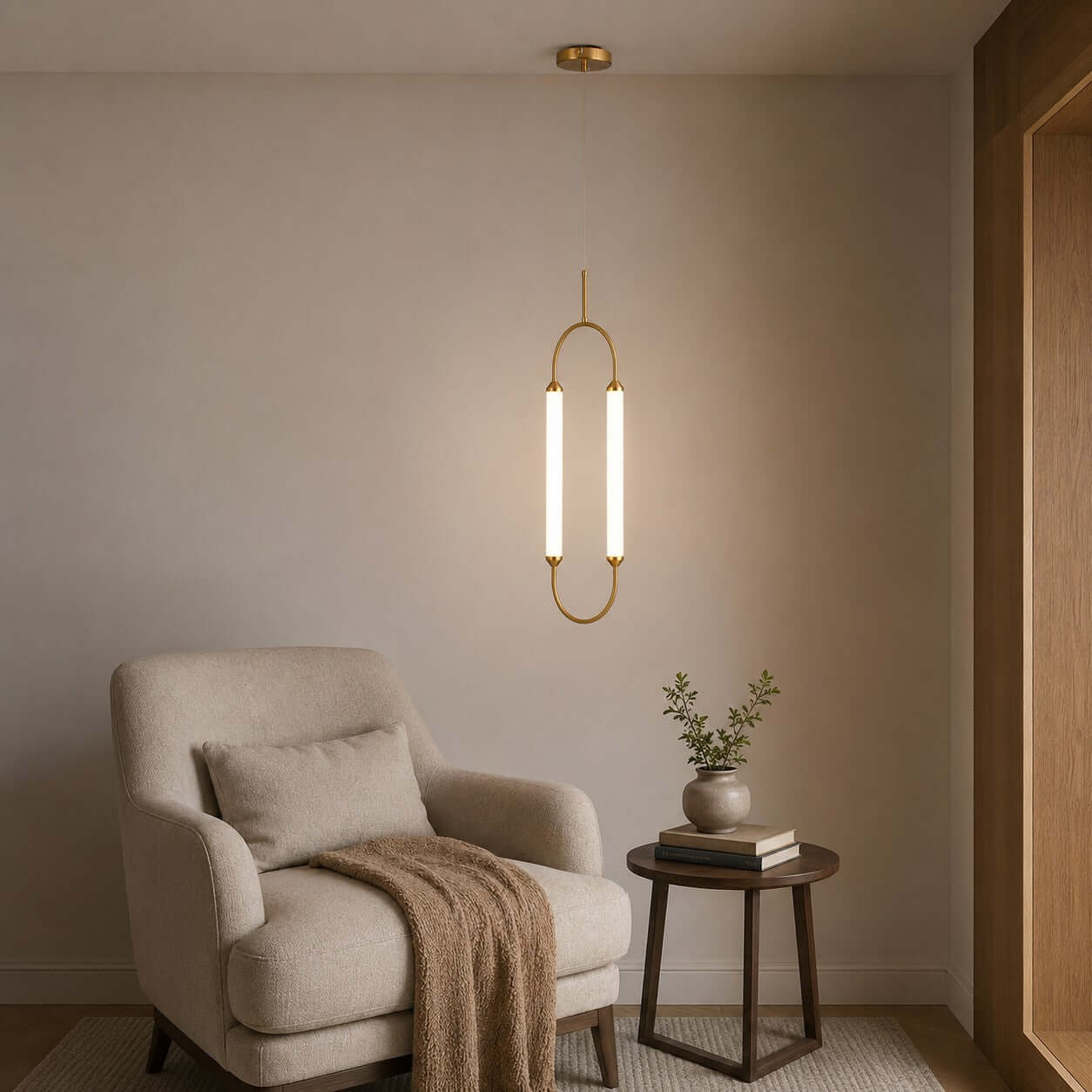 Moderne minimalistische ledkroonluchter met gebogen lijnen voor de woonkamer