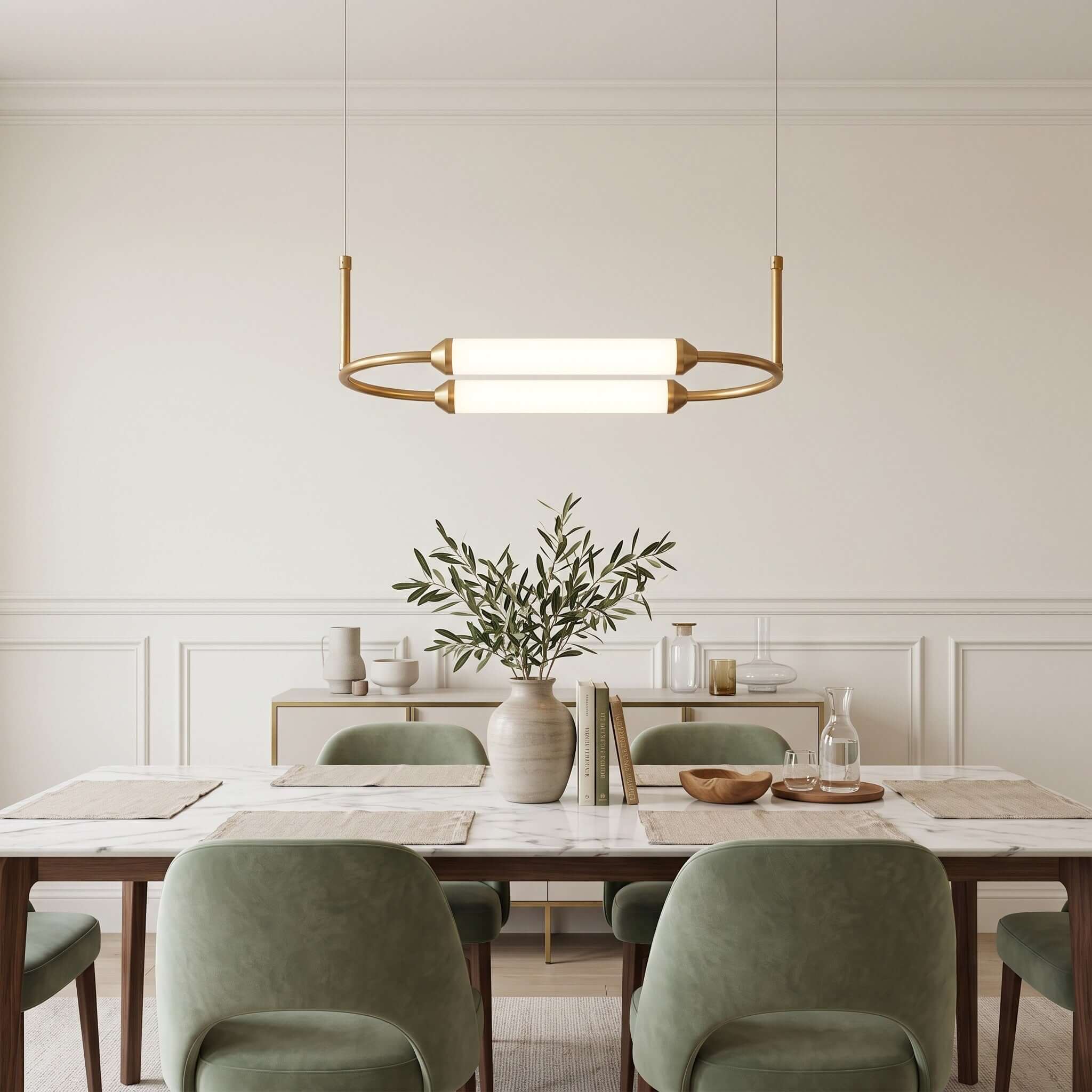 Moderne minimalistische ledkroonluchter met gebogen lijnen voor de woonkamer
