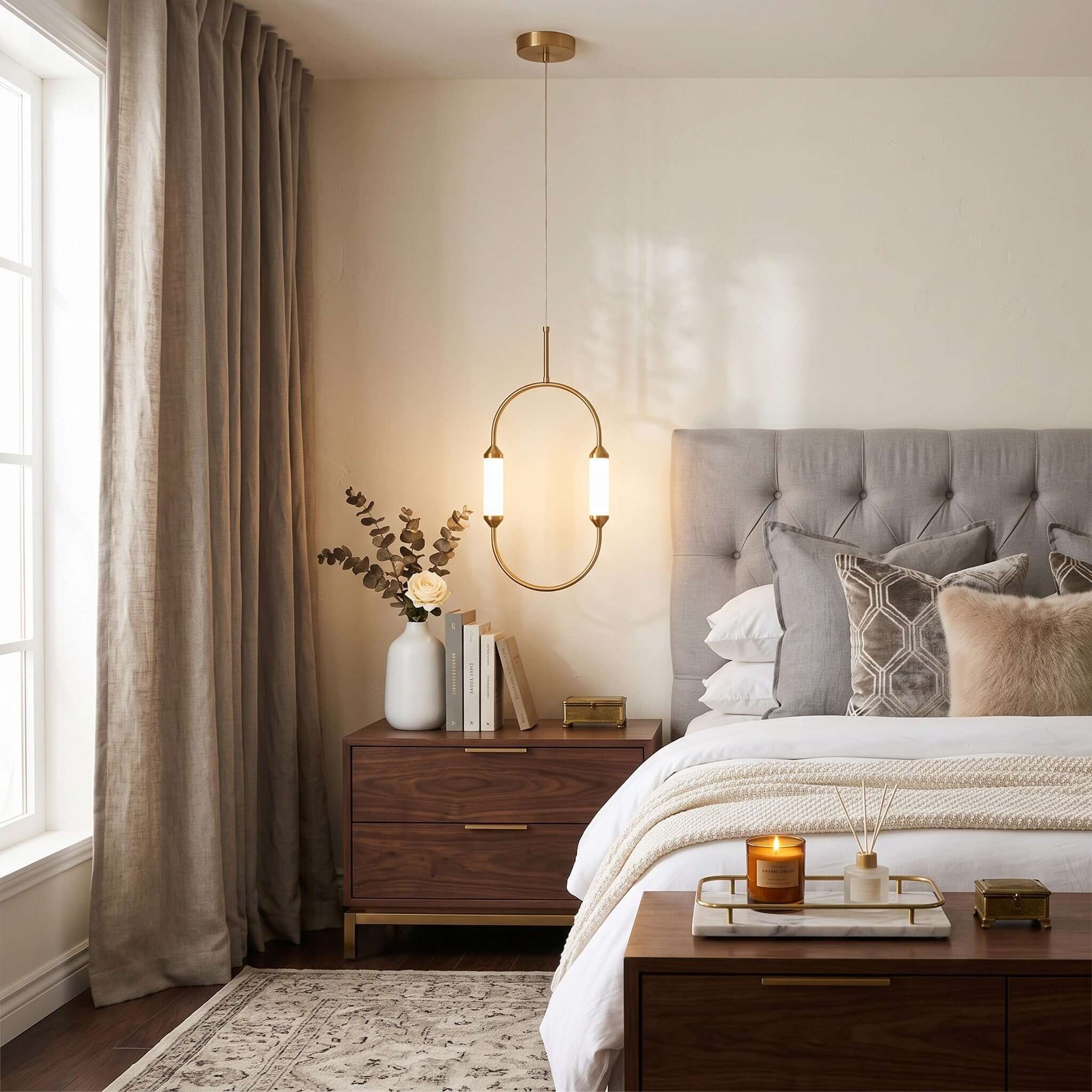 Moderne minimalistische ledkroonluchter met gebogen lijnen voor de woonkamer