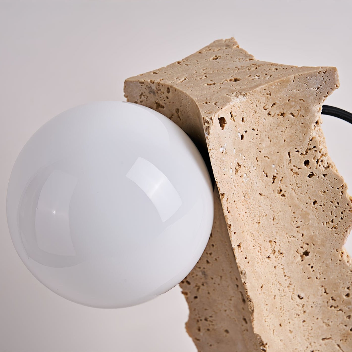 Table Lamp with Travertine Stone Base and Round Light