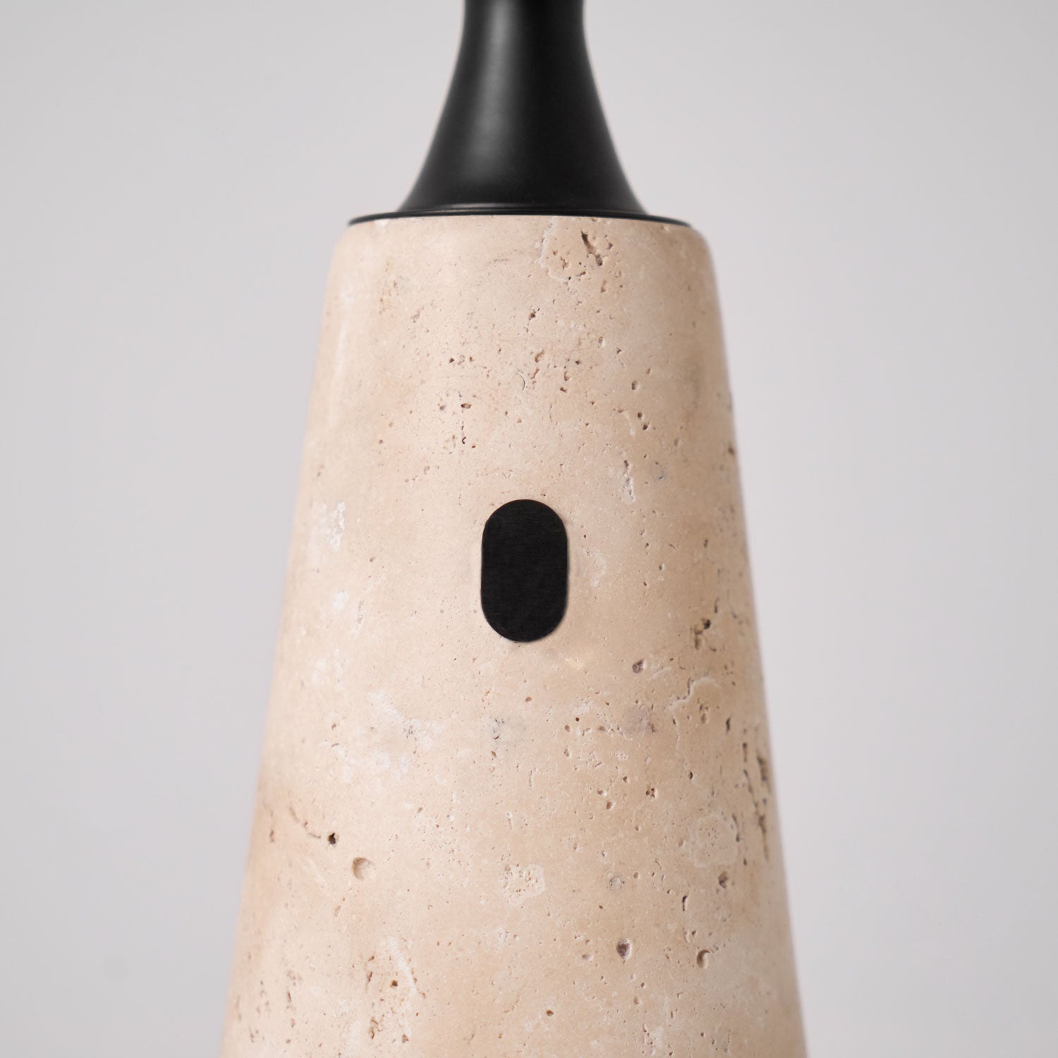 Table Lamp with Travertine Stone Base and Flat Metal Shade