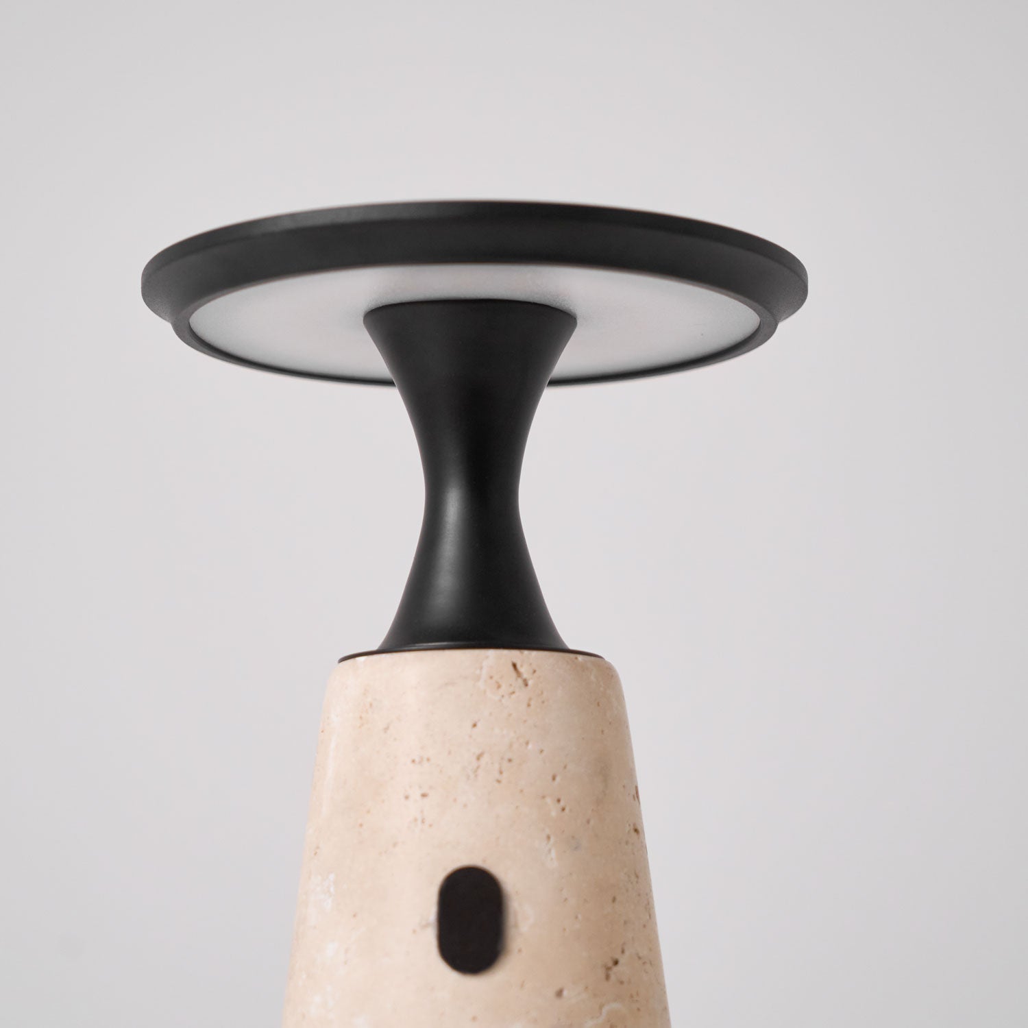 Table Lamp with Travertine Stone Base and Flat Metal Shade