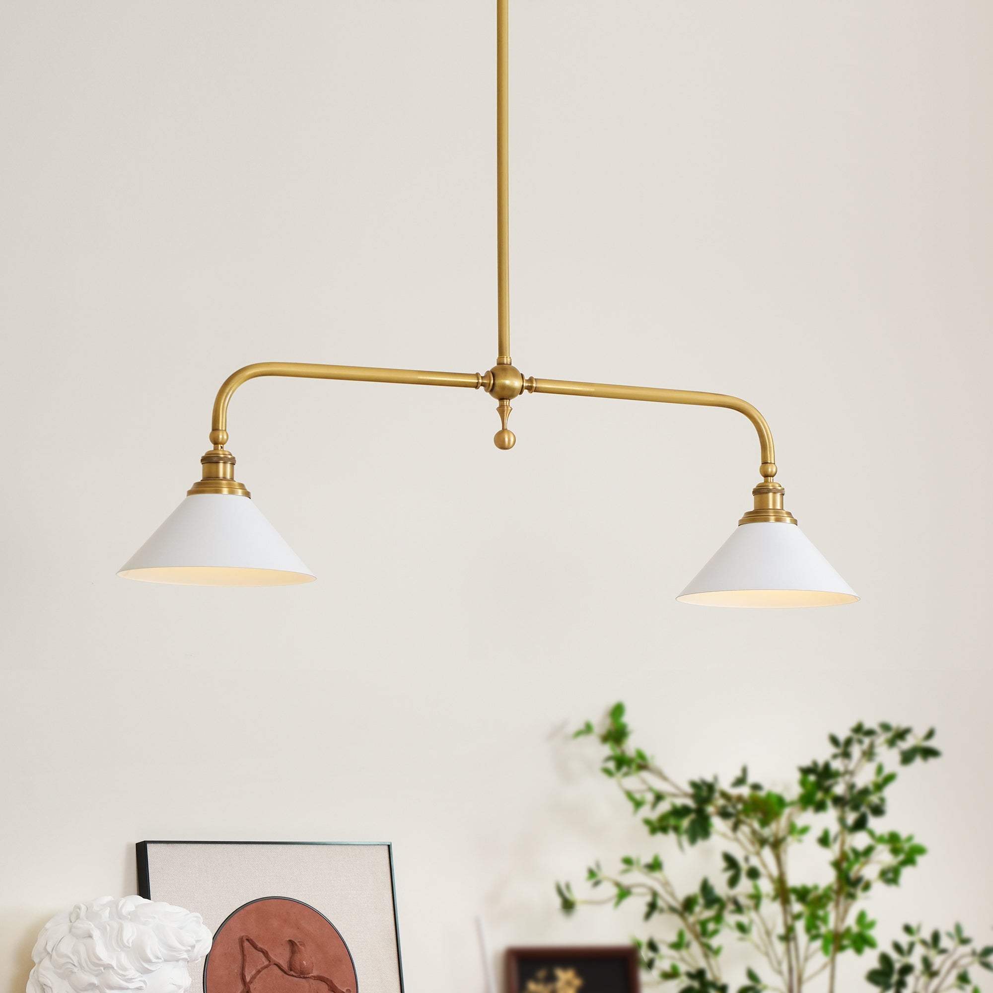 Brass Swing Arm Double Pendant Light