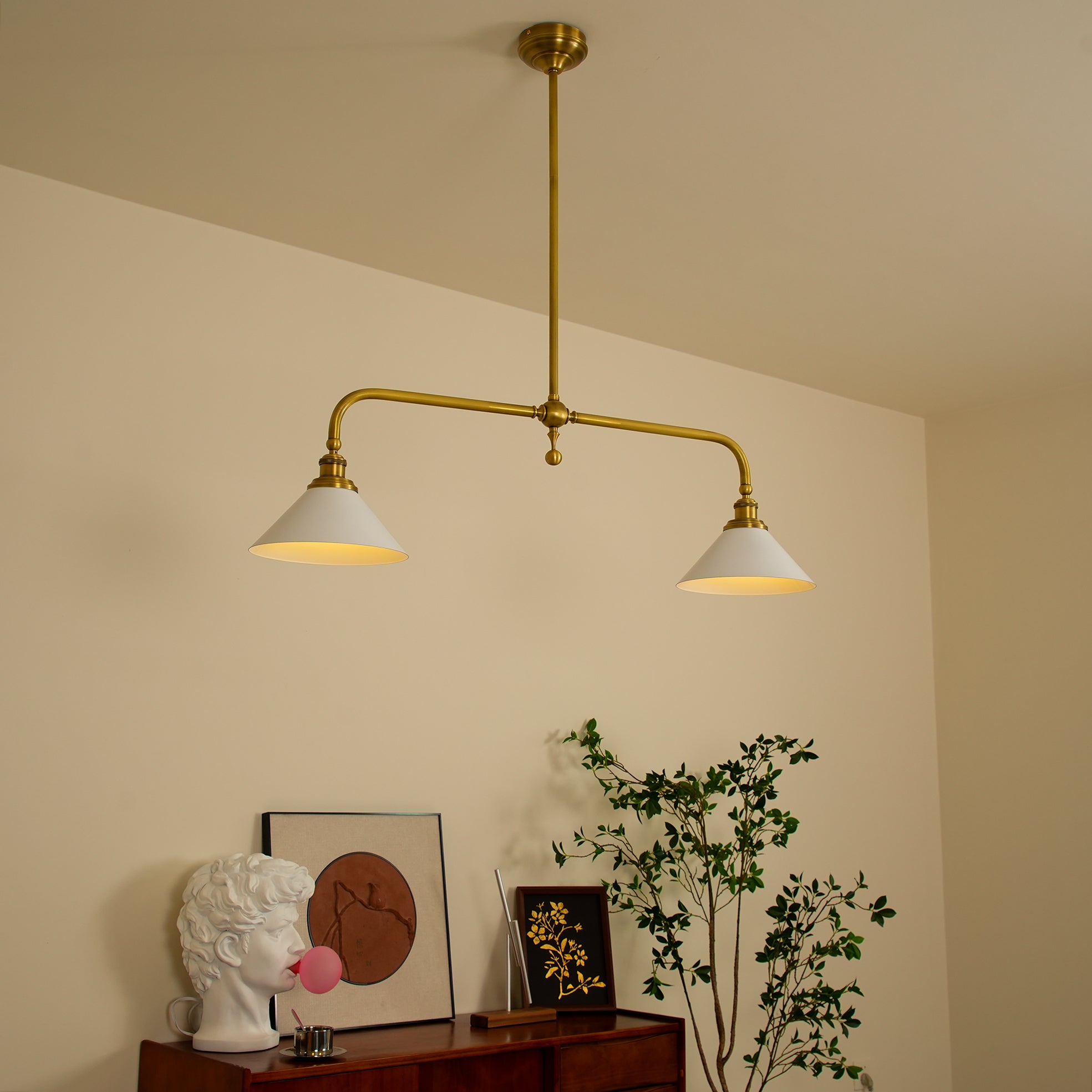 Brass Swing Arm Double Pendant Light