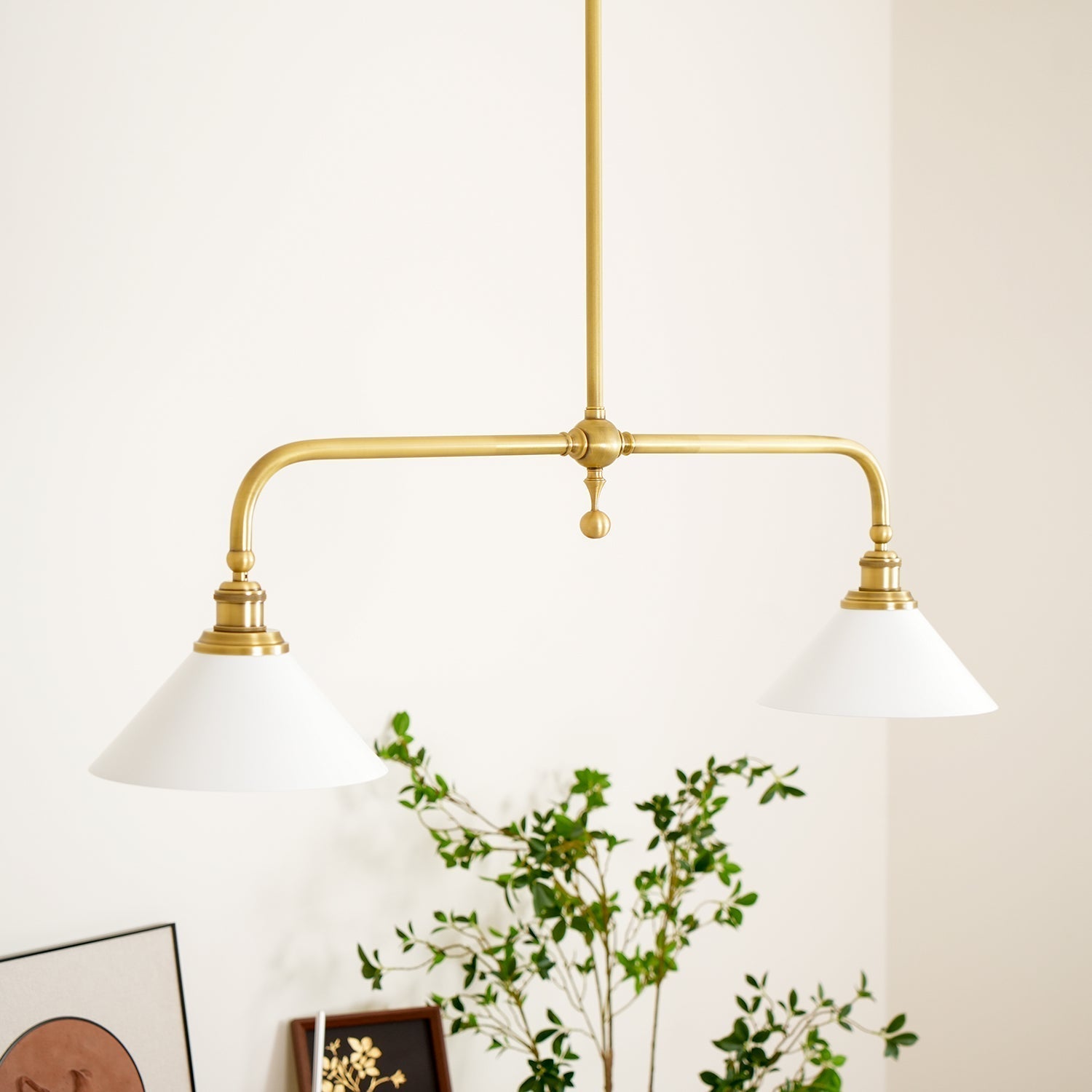 Brass Swing Arm Double Pendant Light