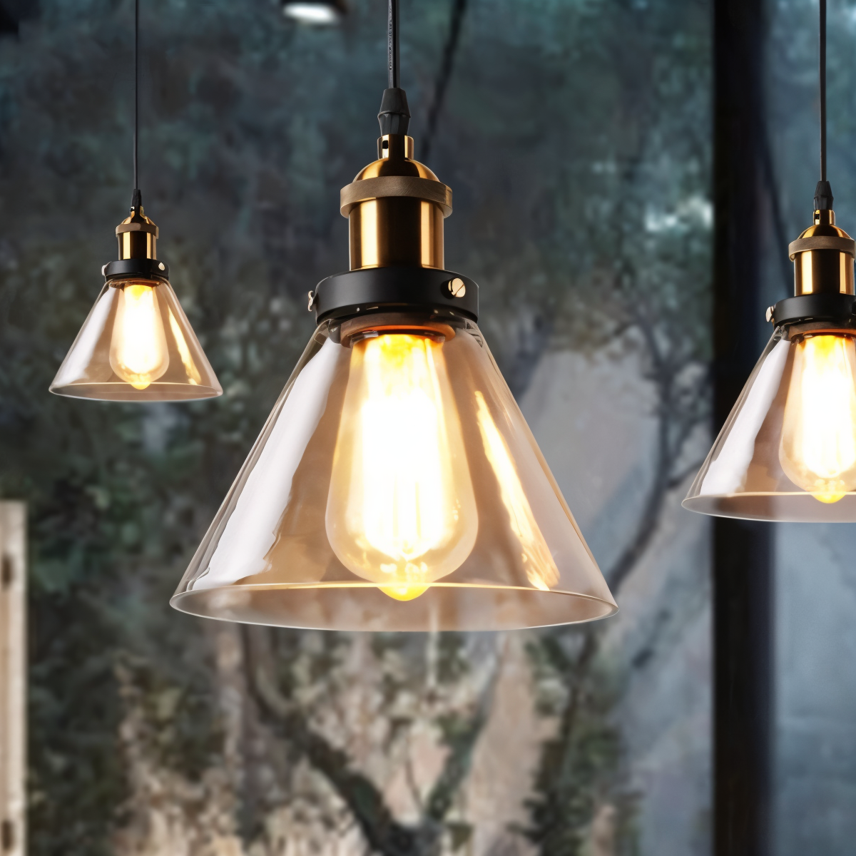 Tinted glass hanging pendant light with brass fitting