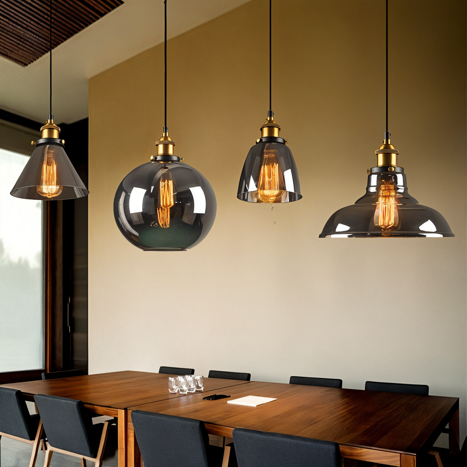 Tinted glass hanging pendant light with brass fitting
