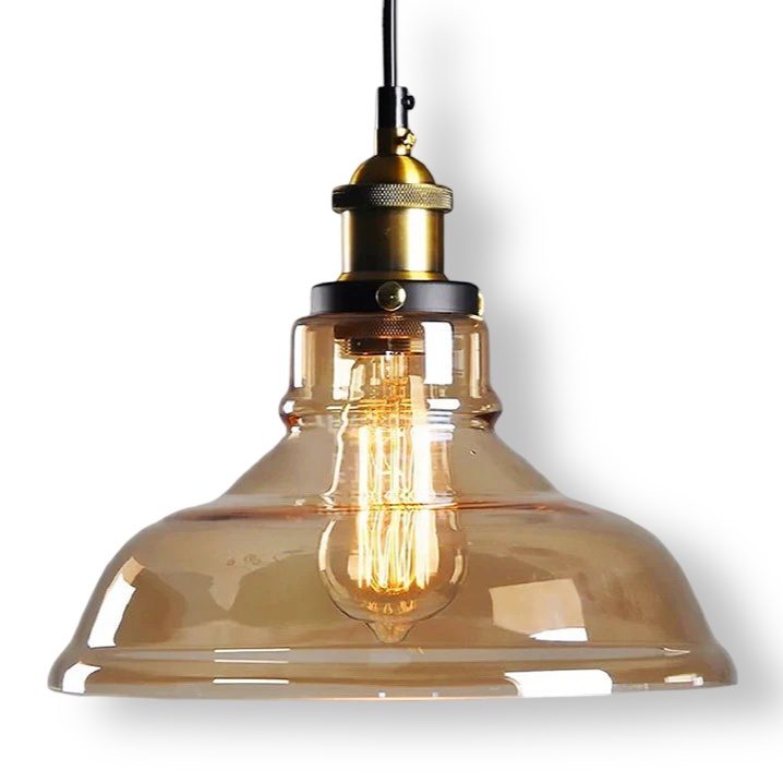 Tinted glass hanging pendant light with brass fitting