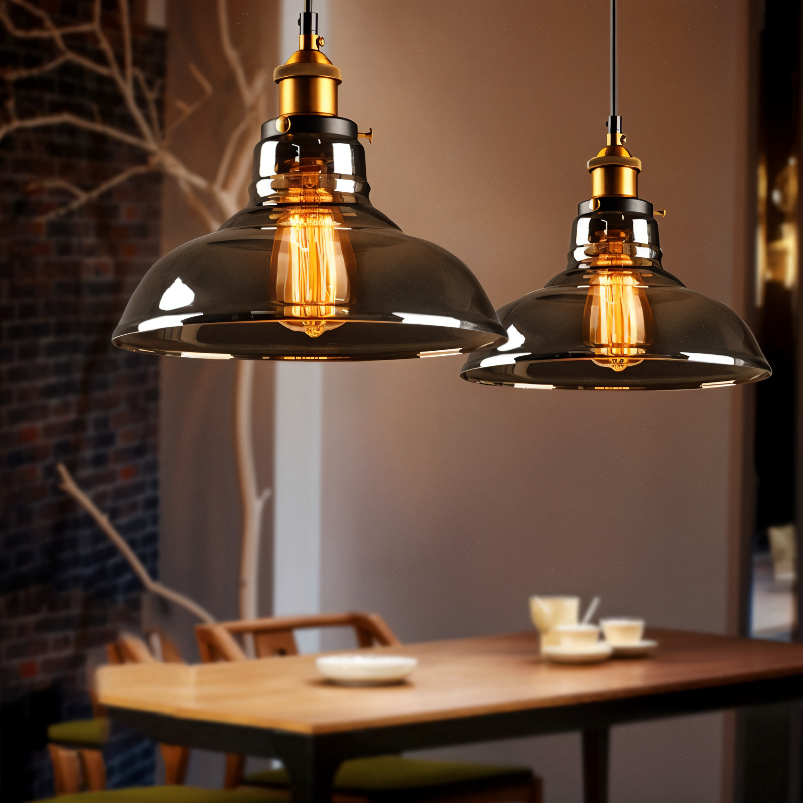 Tinted glass hanging pendant light with brass fitting