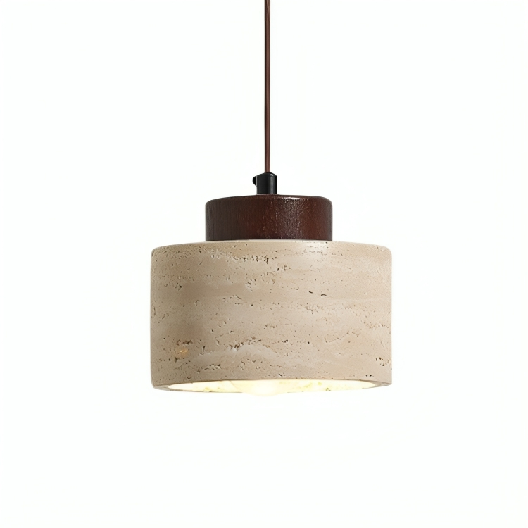 Travertine stone pendant light with cylindrical shade