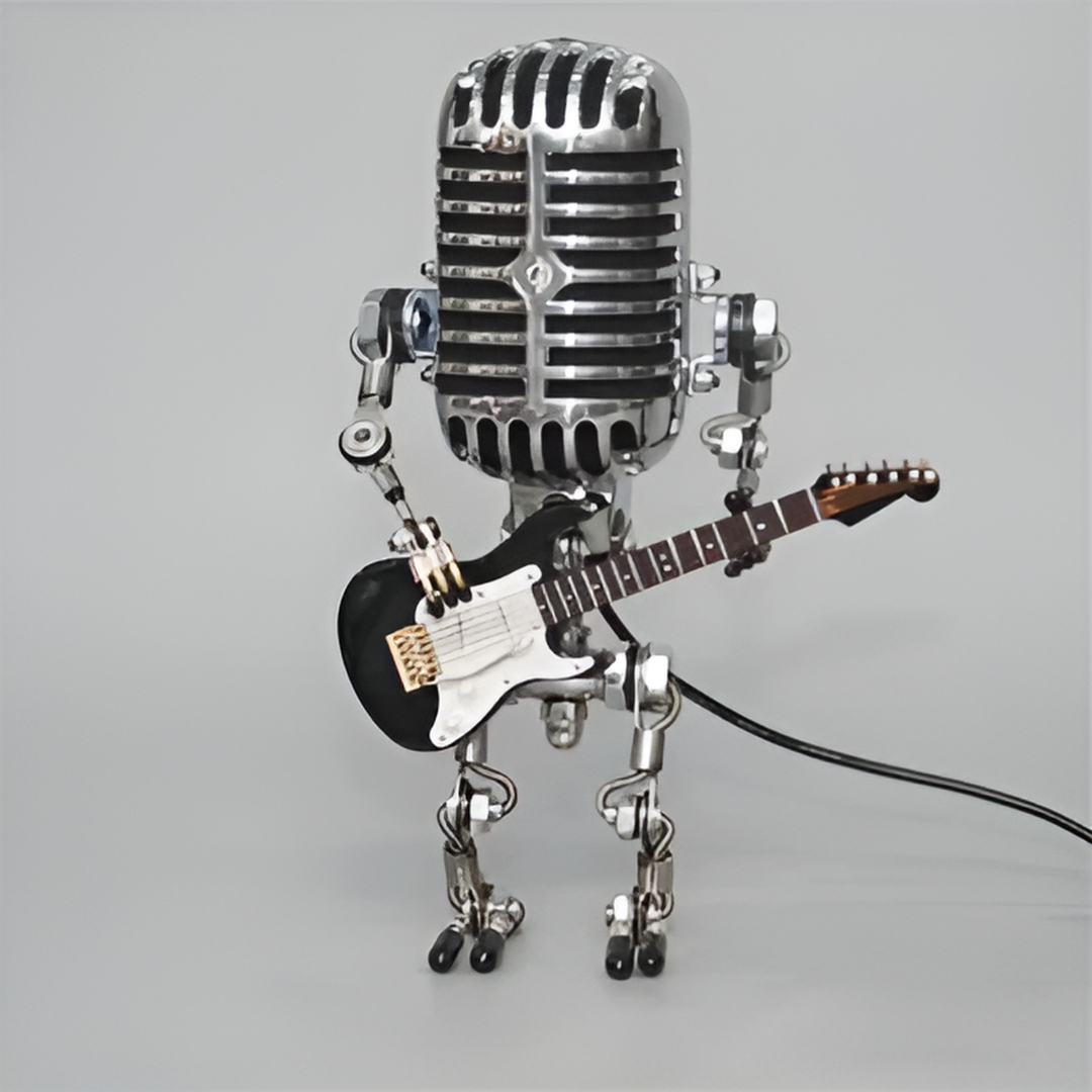 Unique Robot Table Lamp with Microphone Head and Guitar Shape