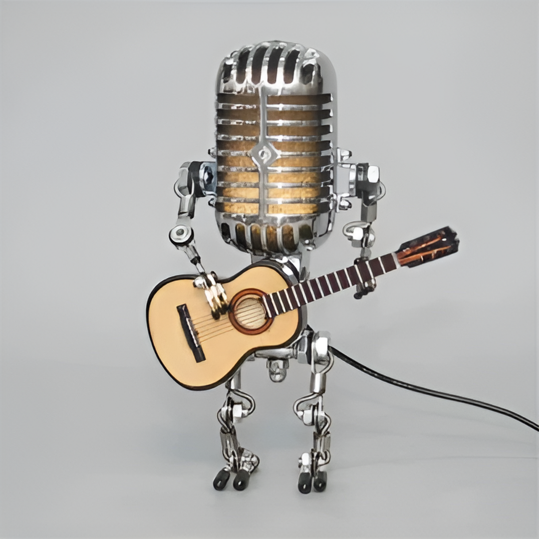 Unique Robot Table Lamp with Microphone Head and Guitar Shape