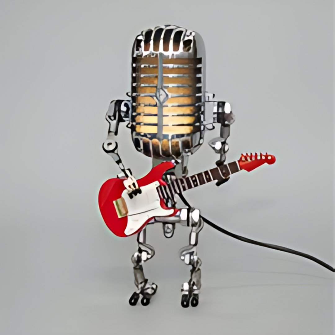 Unique Robot Table Lamp with Microphone Head and Guitar Shape