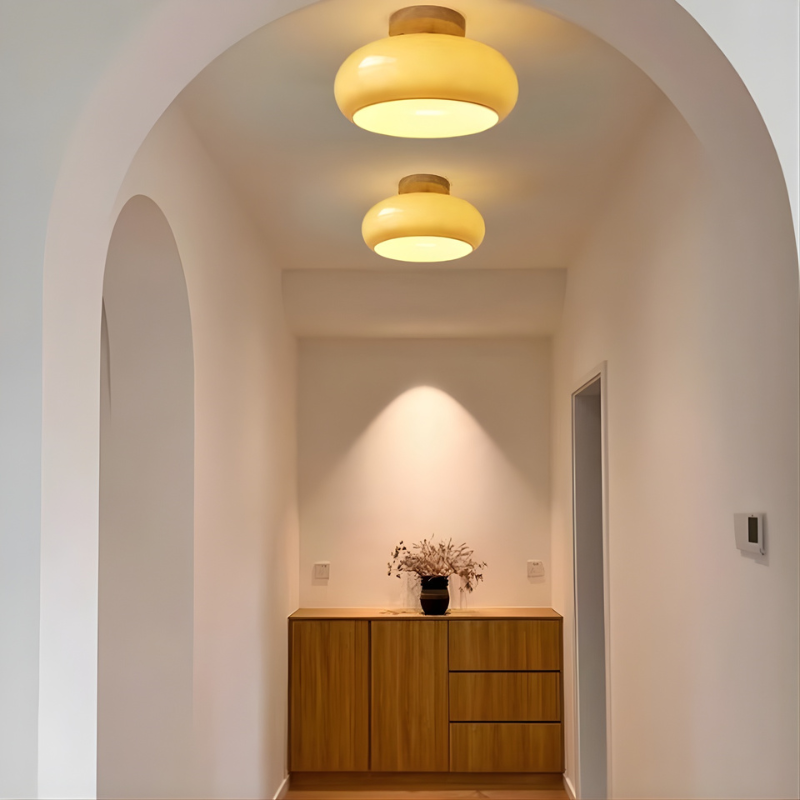 Wood Accent Glass Flush Mount Ceiling Light