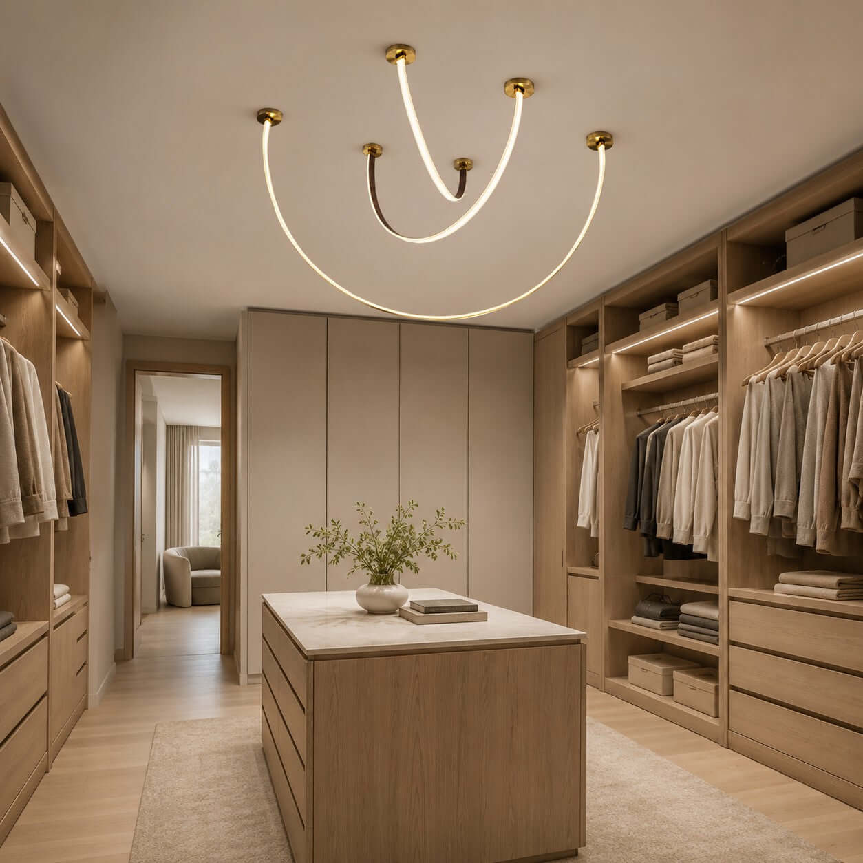 Lustre linéaire à LED incurvé avec éclairage élégant pour salle à manger