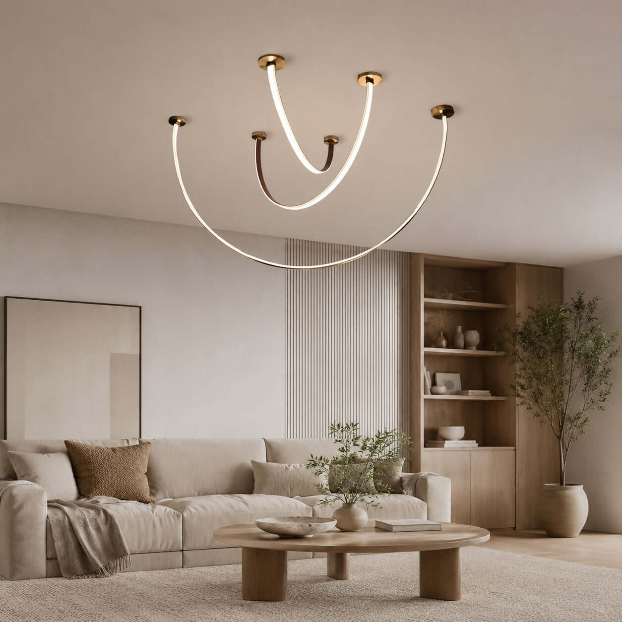 Lustre linéaire à LED incurvé avec éclairage élégant pour salle à manger