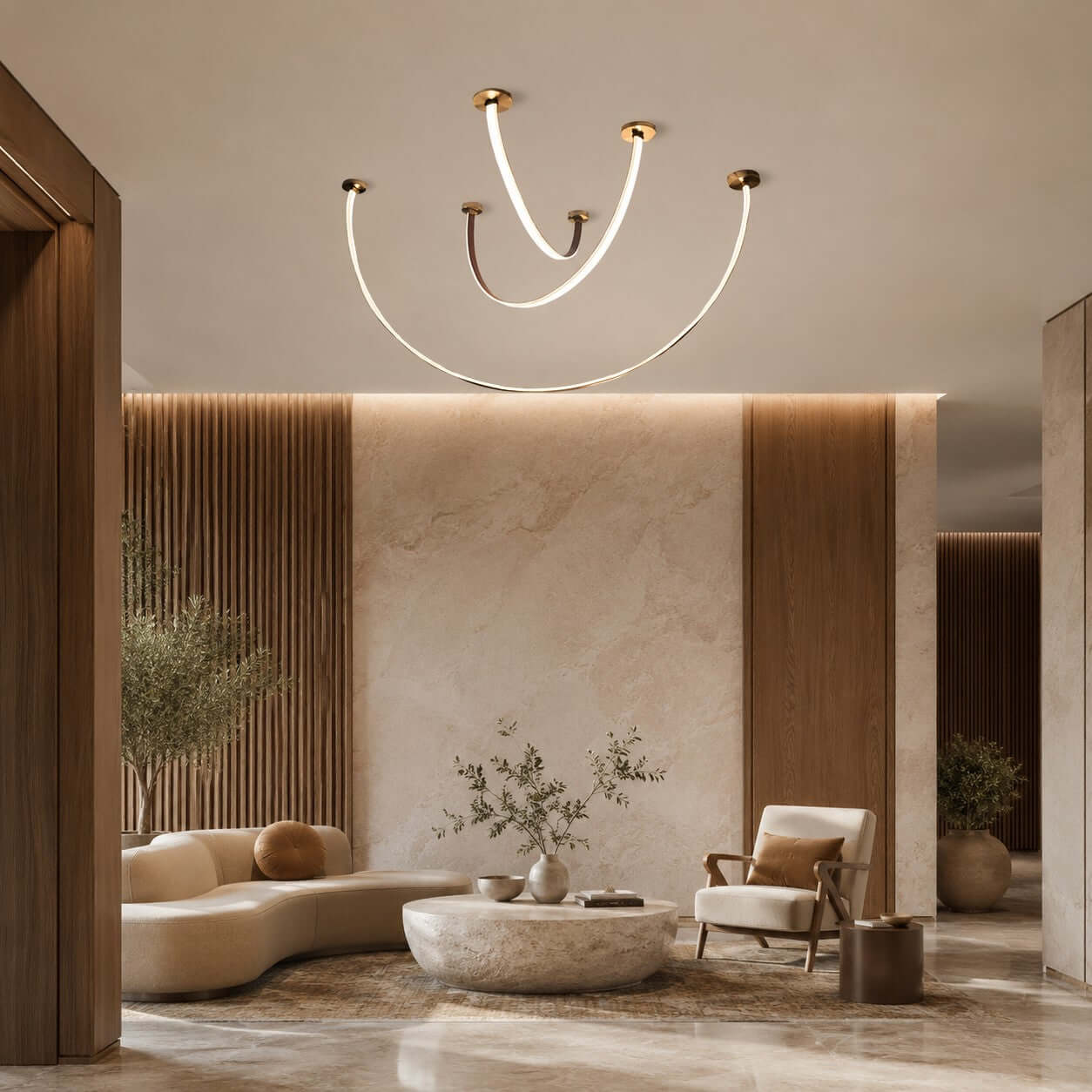 Lustre linéaire à LED incurvé avec éclairage élégant pour salle à manger