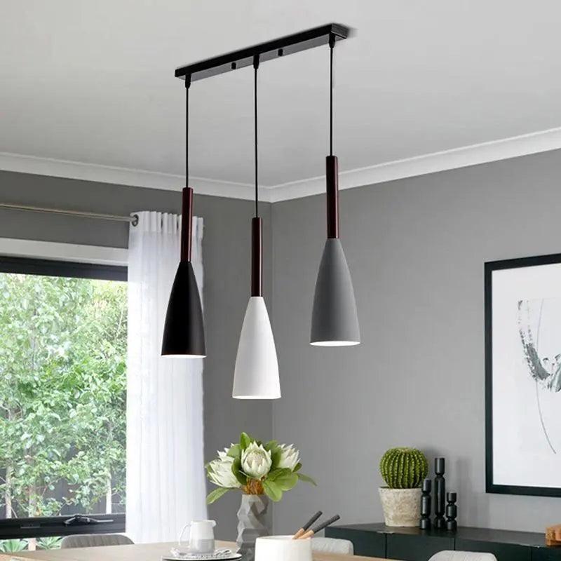 Three-Light Kitchen Ceiling Pendant with Tapered Metal Shades