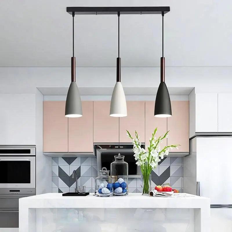 Three-Light Kitchen Ceiling Pendant with Tapered Metal Shades