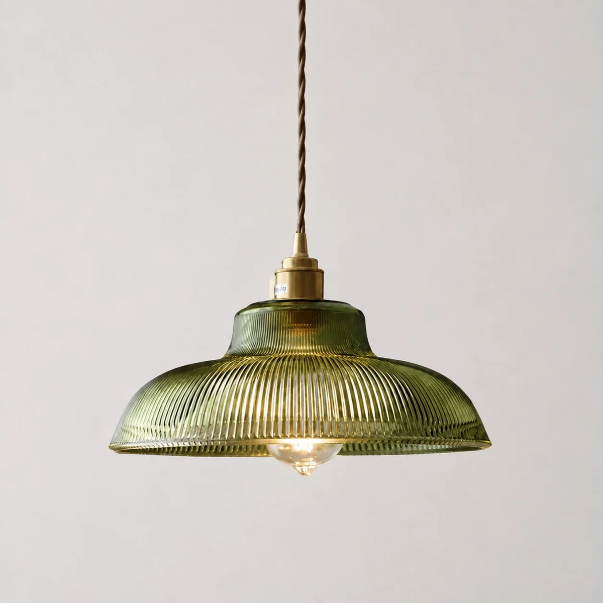 Vintage Ribbed Glass Pendant Light for Dining Room – Green Glass
