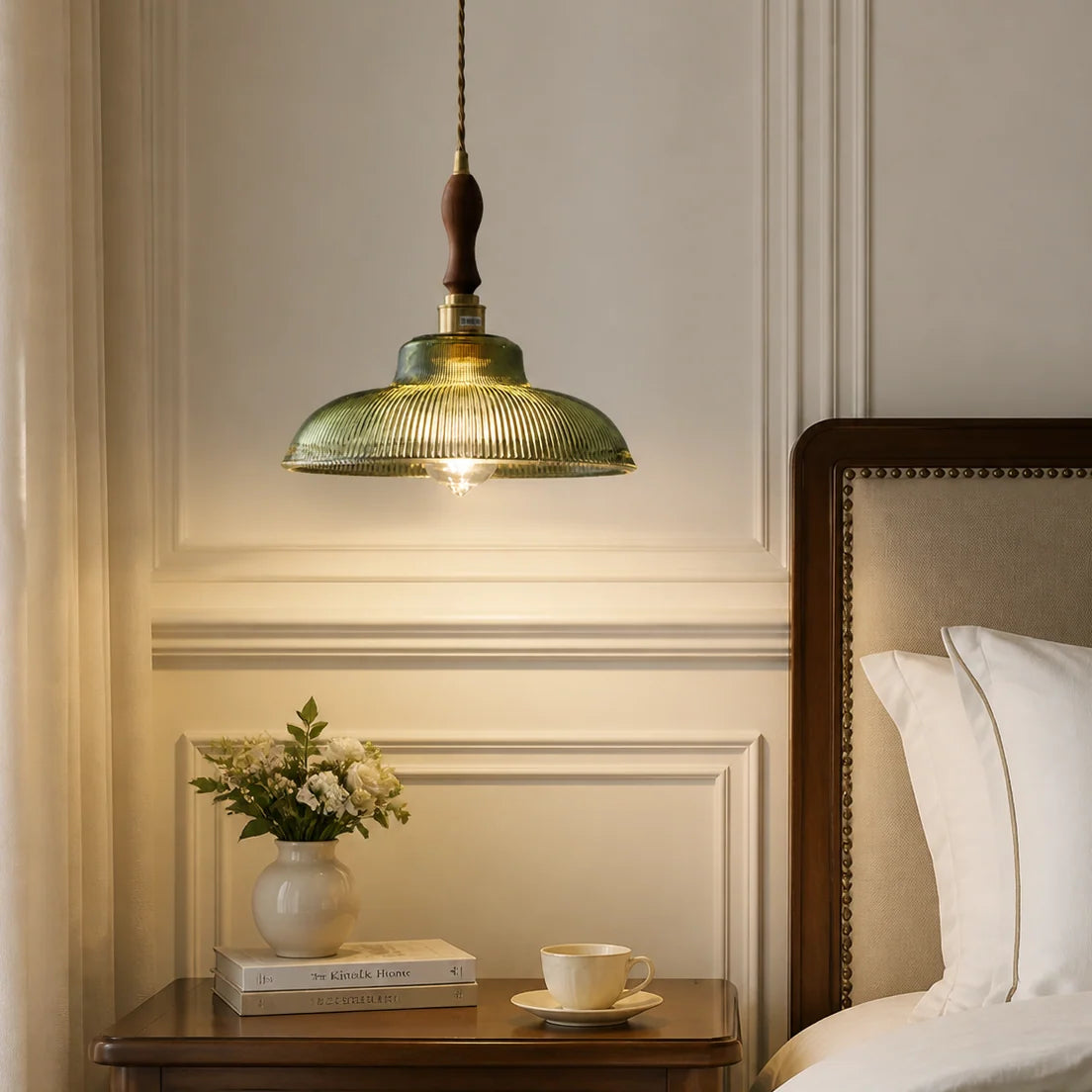 Vintage Ribbed Glass Pendant Light for Dining Room
