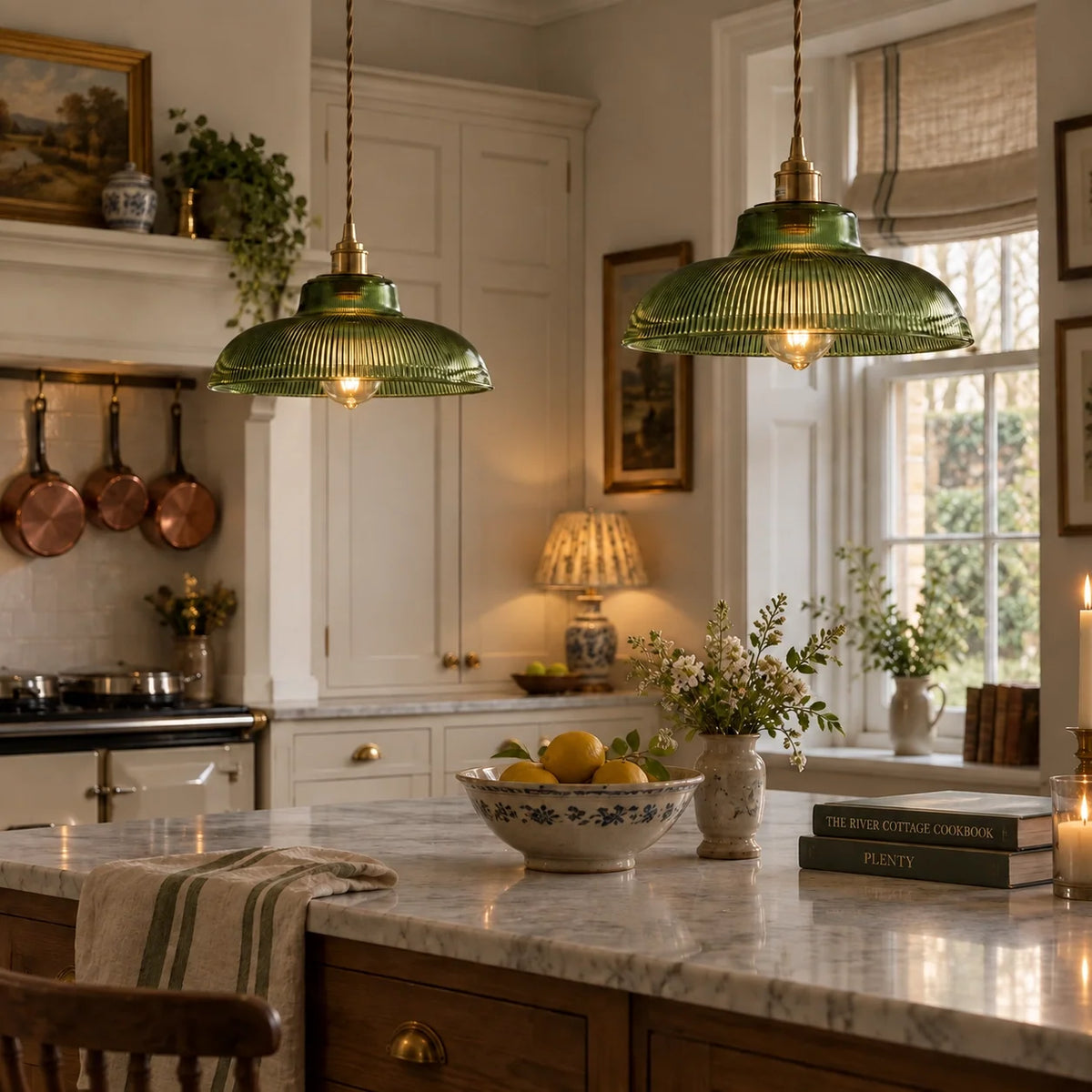 Vintage Ribbed Glass Pendant Light for Dining Room