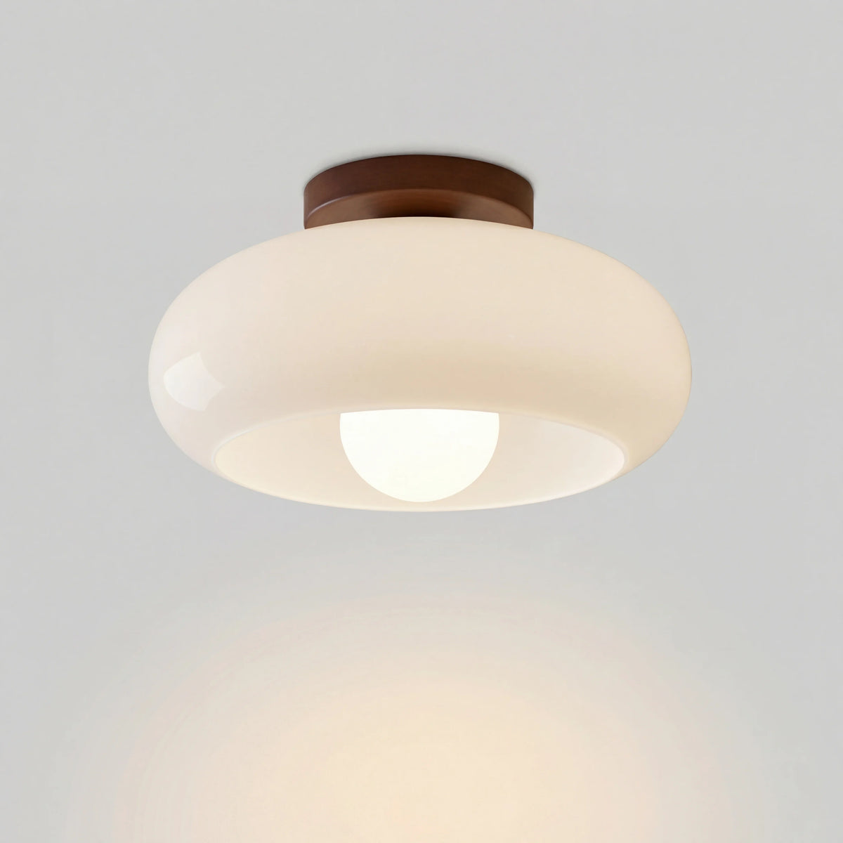 French Bauhaus Ceiling Light Fixture with Opal Glass Shade