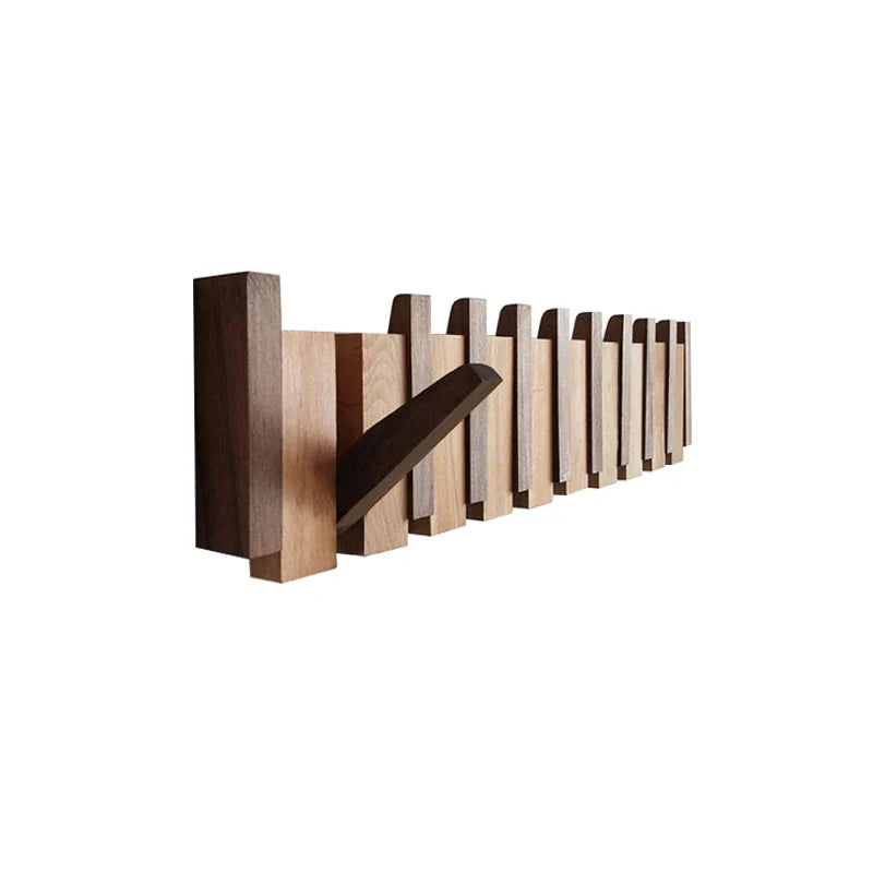 Wood Wall Hook Rack With Foldable Hooks Natural Finish