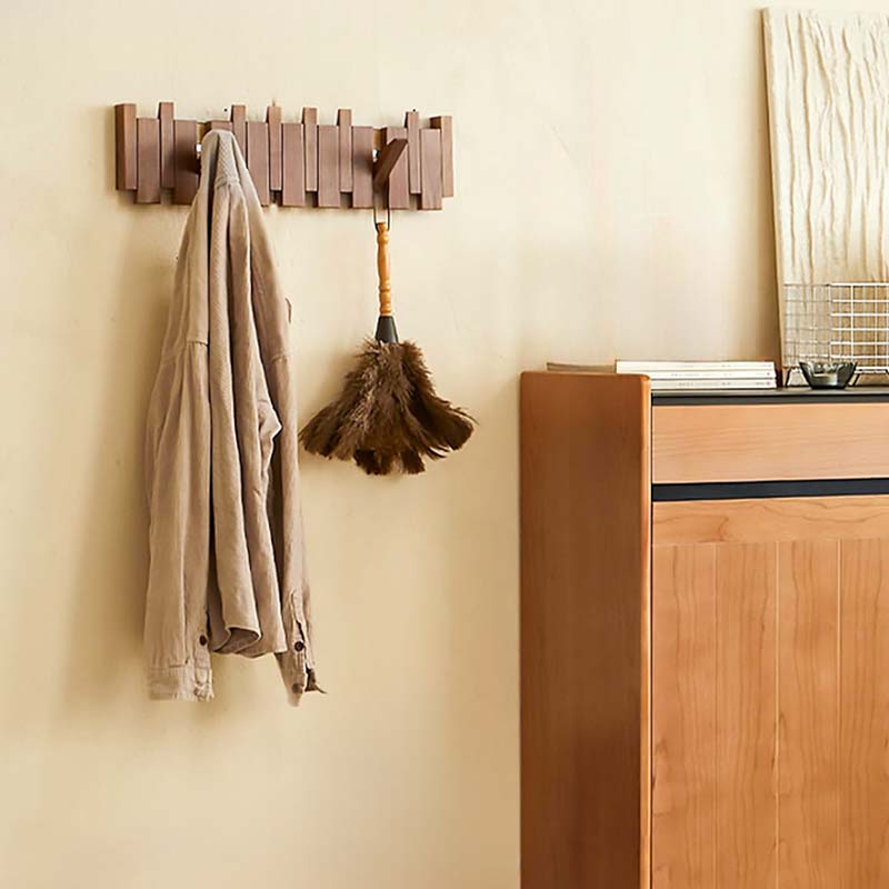 Wood Wall Hook Rack With Foldable Hooks Natural Finish