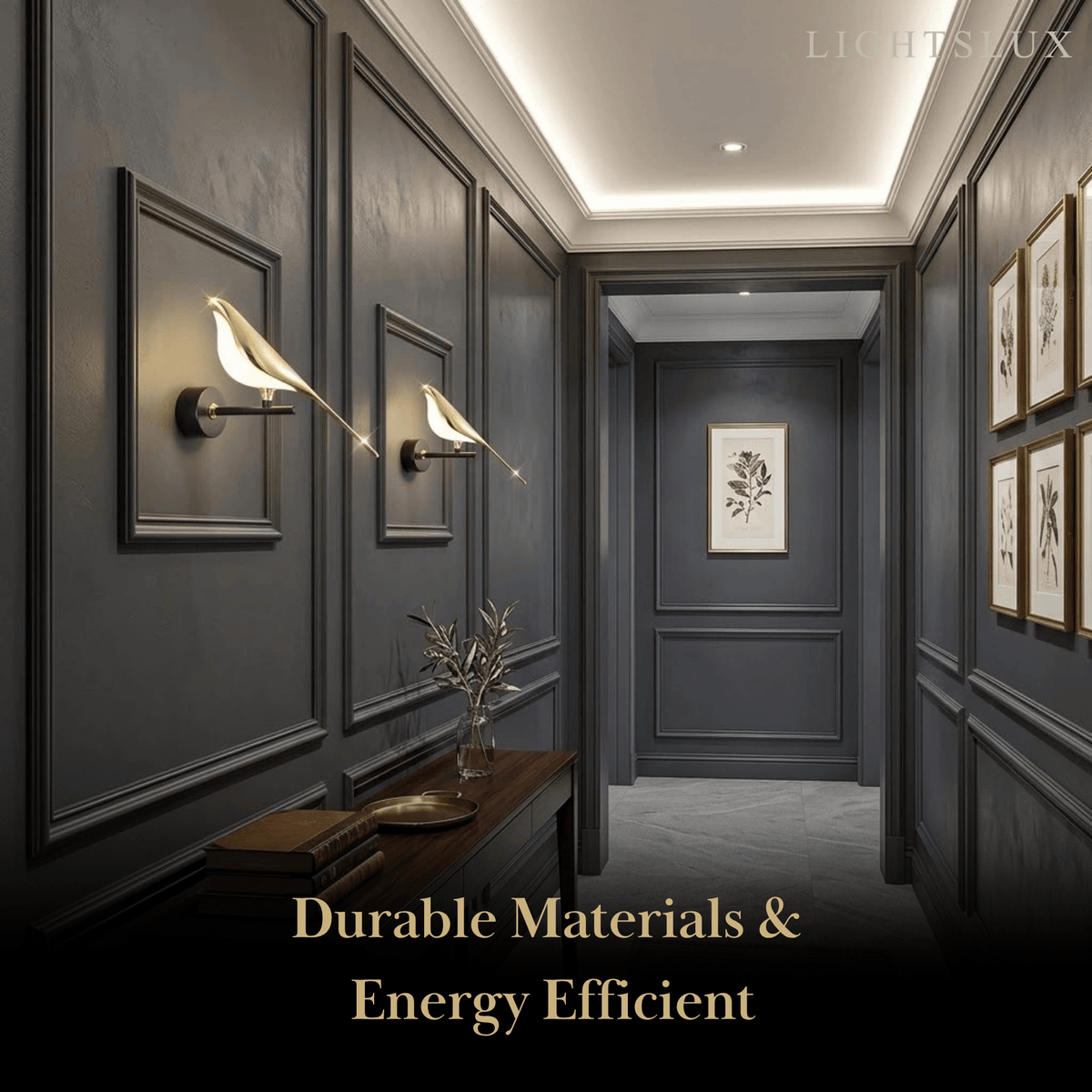 Applique murale LED noire et dorée au design d'oiseau moderne pour chambre à coucher