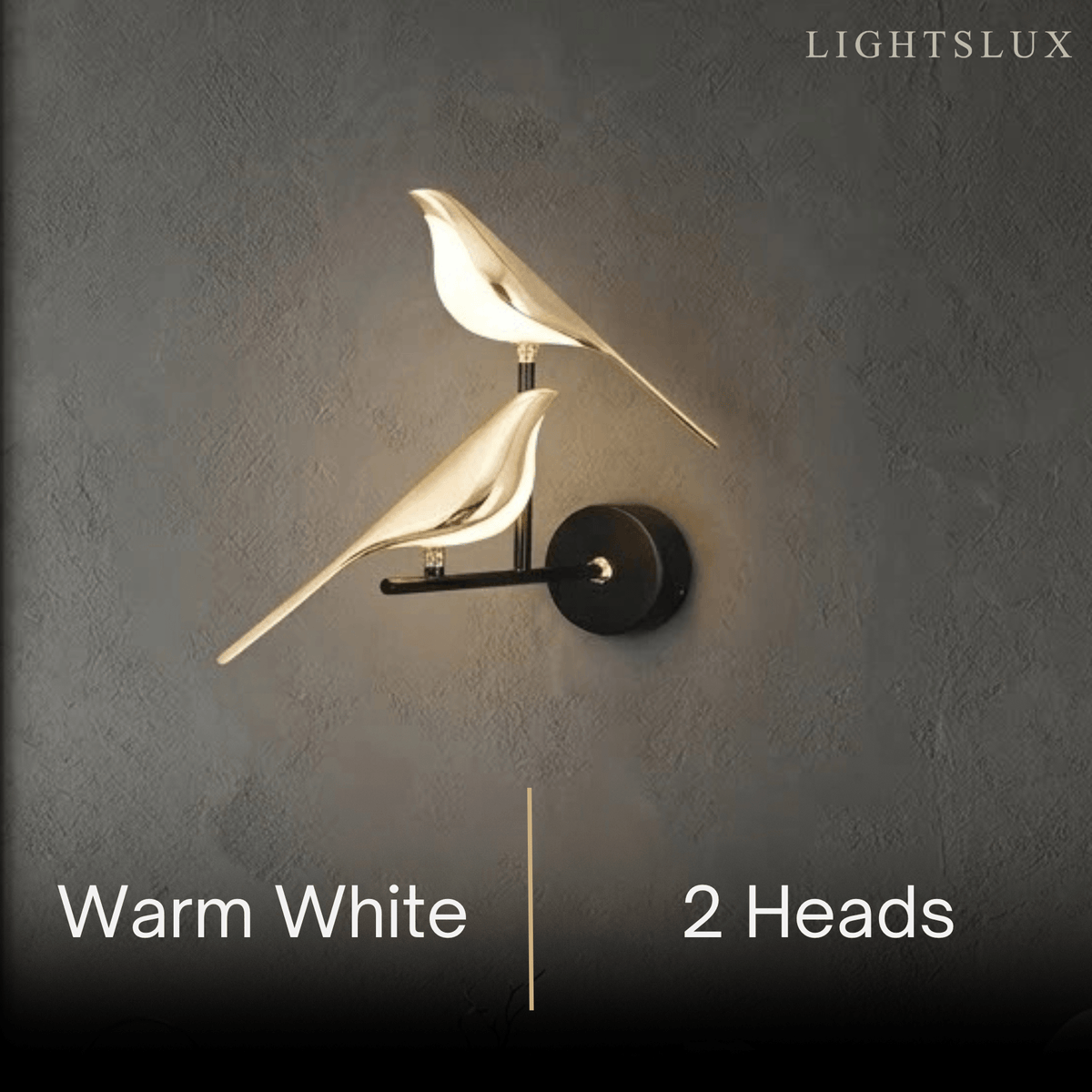 Applique murale LED noire et dorée au design d'oiseau moderne pour chambre à coucher