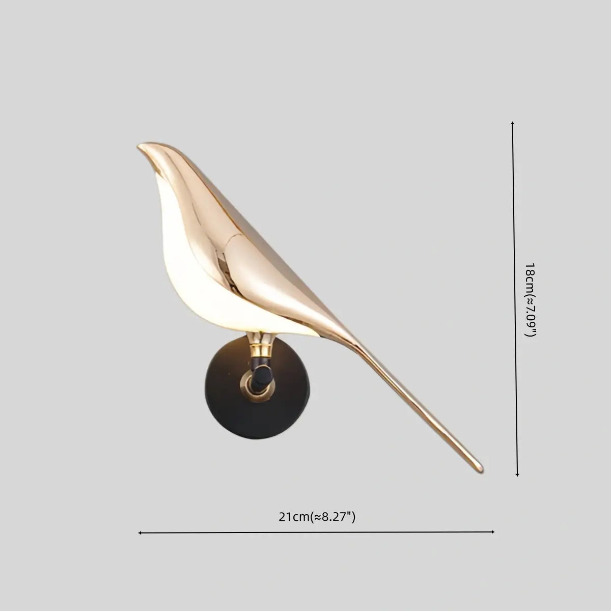 Applique murale LED noire et dorée au design d'oiseau moderne pour chambre à coucher