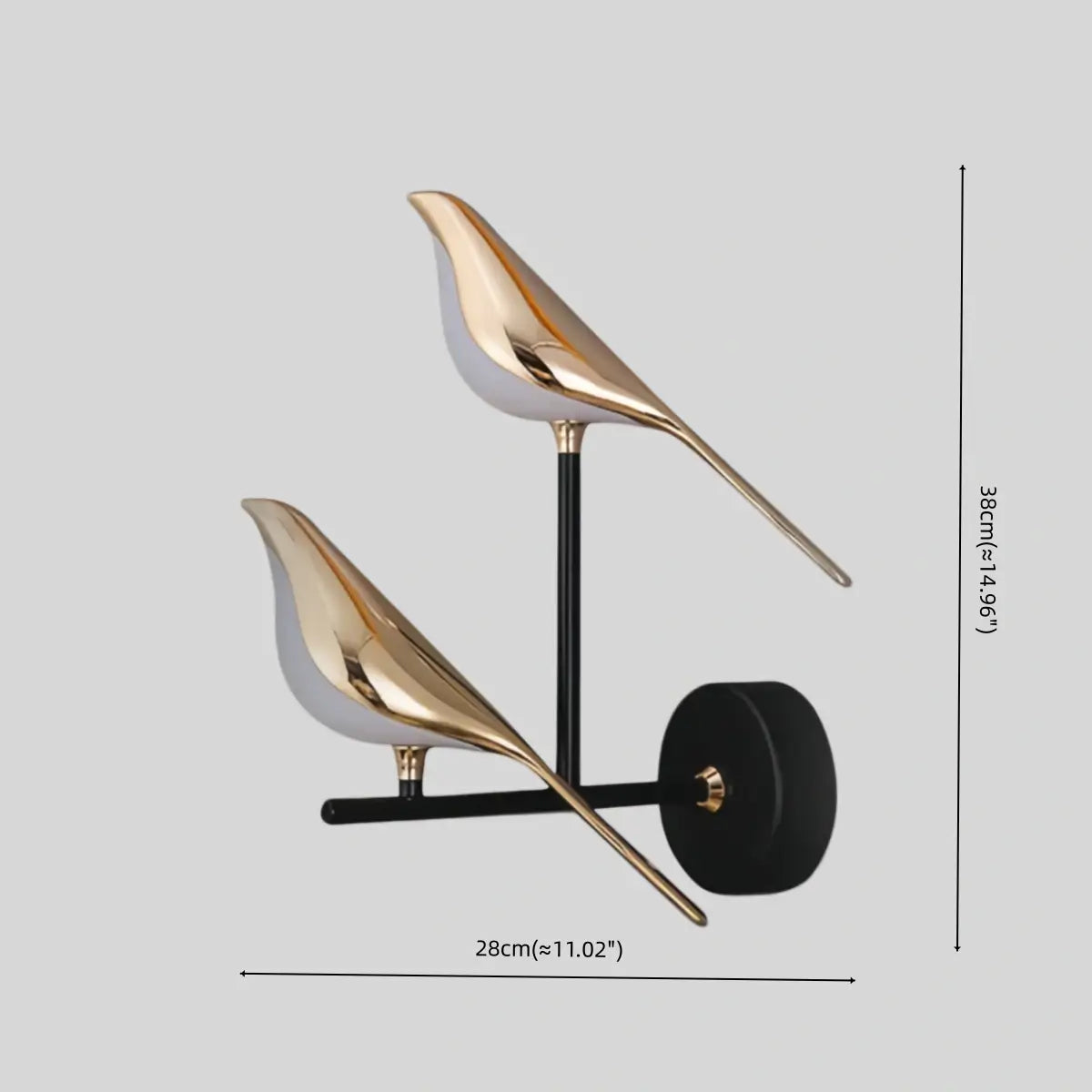 Applique murale LED noire et dorée au design d'oiseau moderne pour chambre à coucher