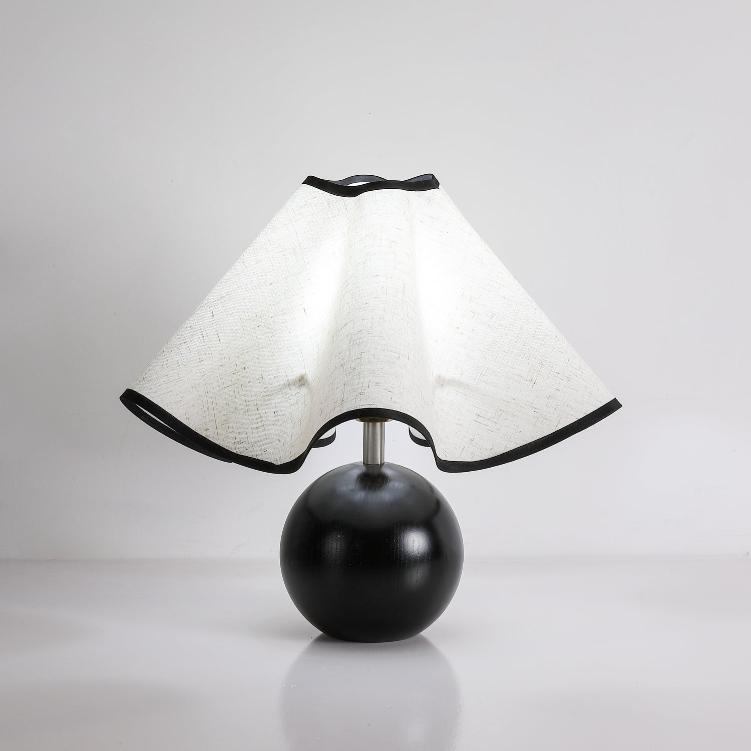 Round Wood Base Table Lamp with Wavy Fabric Shade