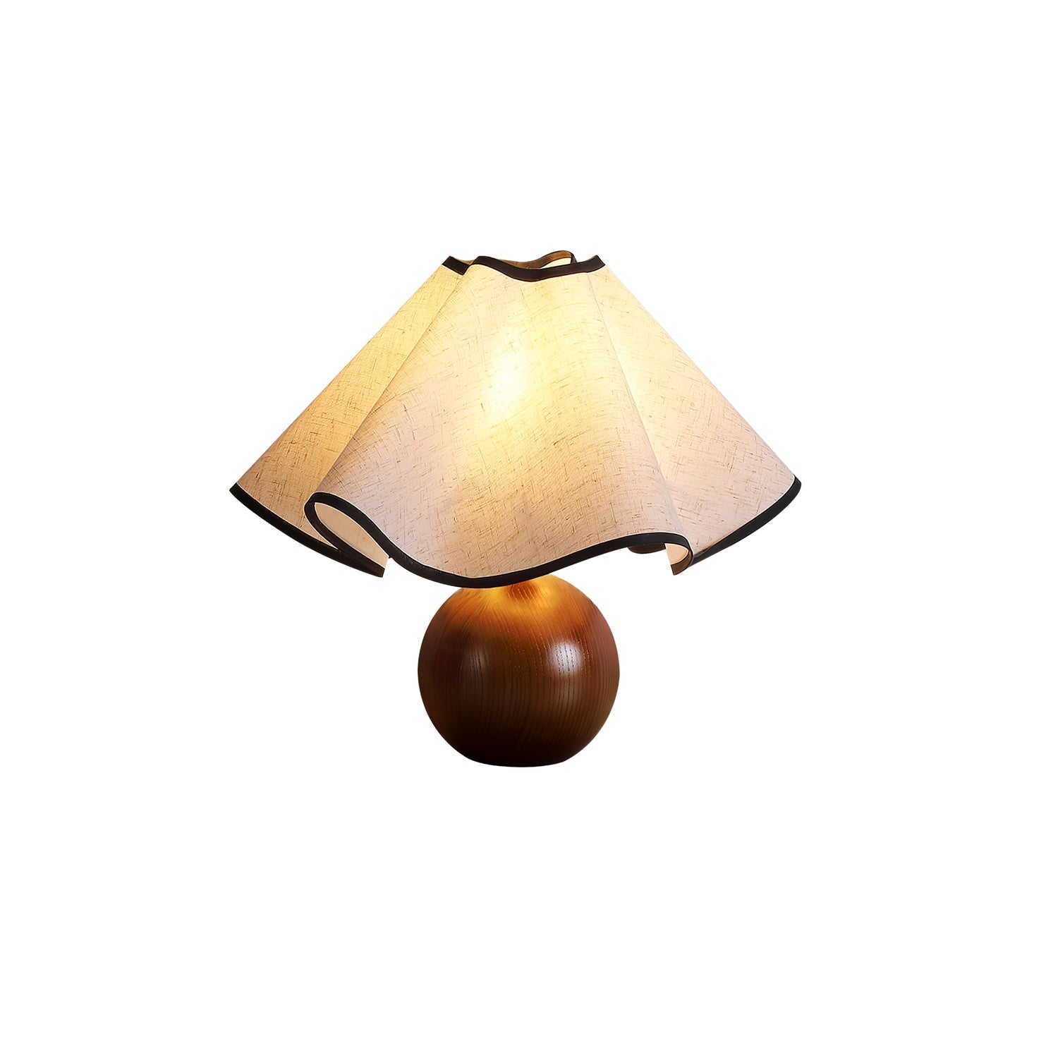Round Wood Base Table Lamp with Wavy Fabric Shade