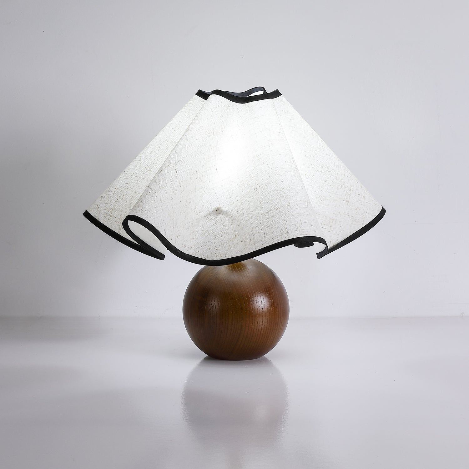 Round Wood Base Table Lamp with Wavy Fabric Shade