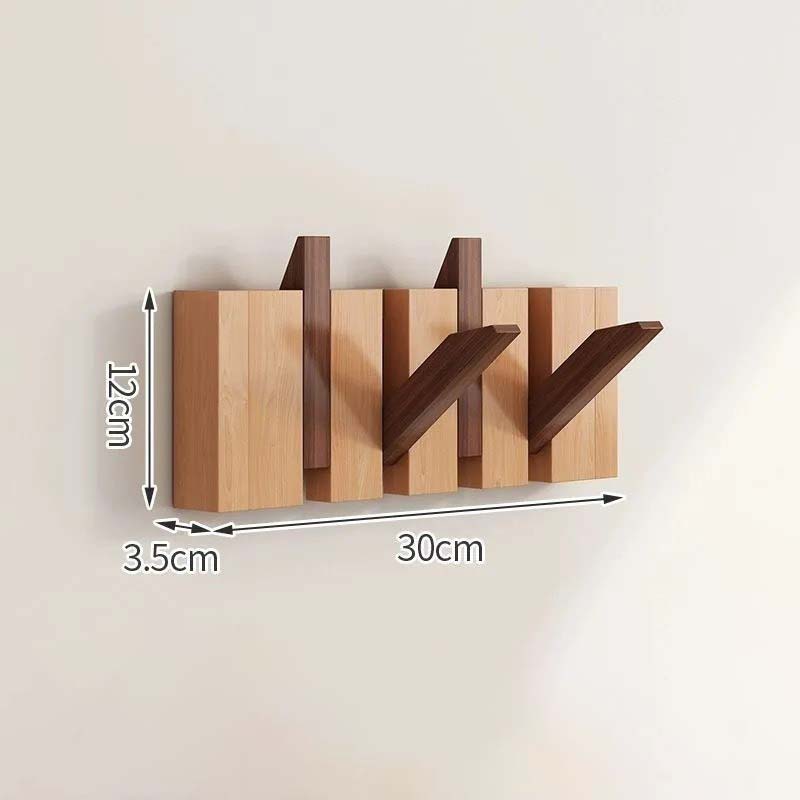 Wood Wall Hook Rack With Foldable Hooks Natural Finish