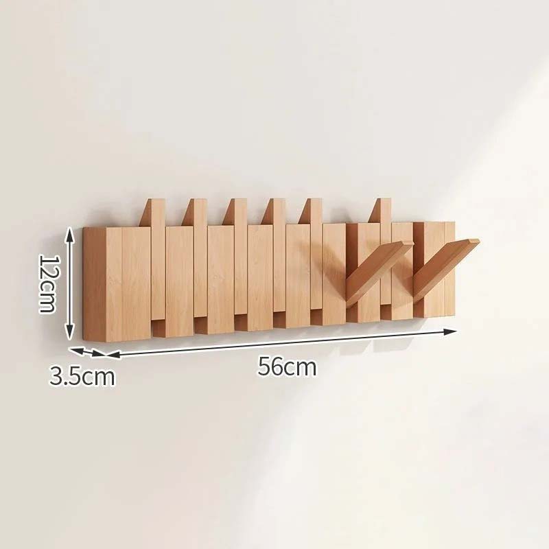 Wood Wall Hook Rack With Foldable Hooks Natural Finish