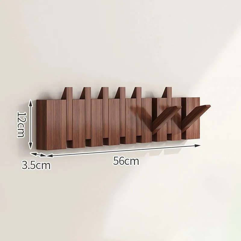 Wood Wall Hook Rack With Foldable Hooks Natural Finish