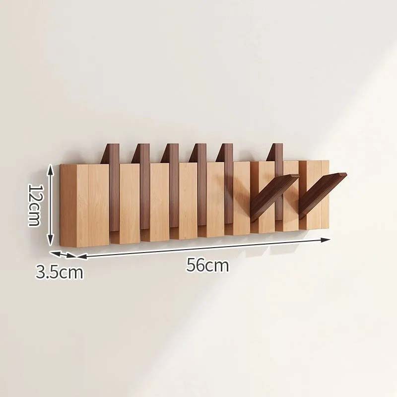 Wood Wall Hook Rack With Foldable Hooks Natural Finish