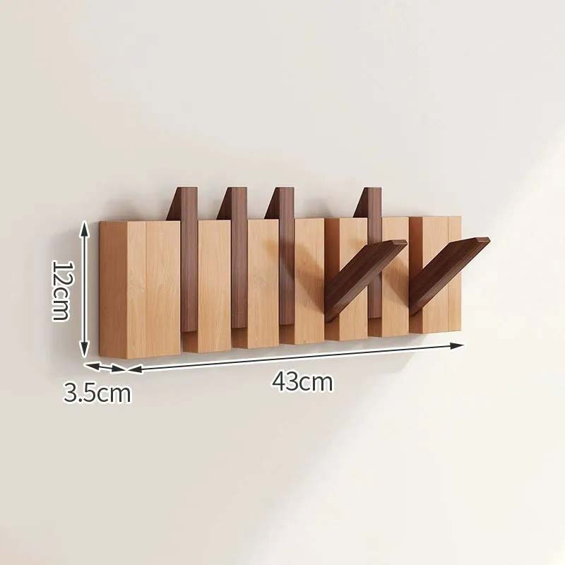 Wood Wall Hook Rack With Foldable Hooks Natural Finish