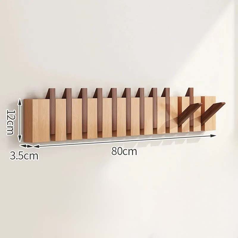 Wood Wall Hook Rack With Foldable Hooks Natural Finish