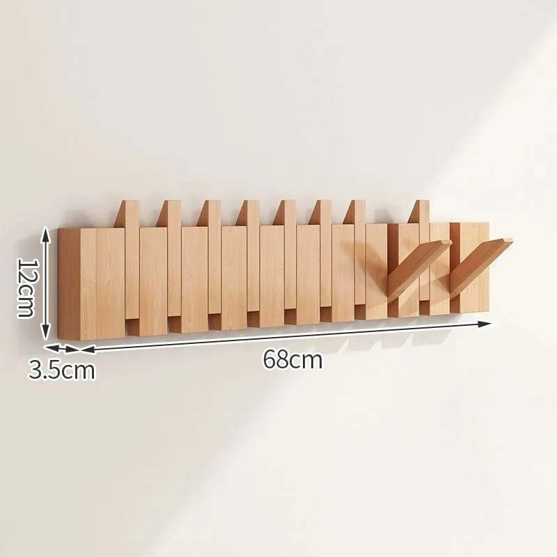 Wood Wall Hook Rack With Foldable Hooks Natural Finish