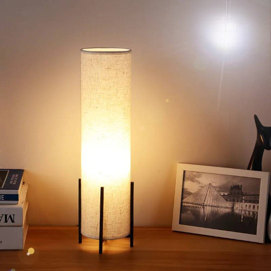 Modern B&Q Style Table Lamp with Wood and Fabric