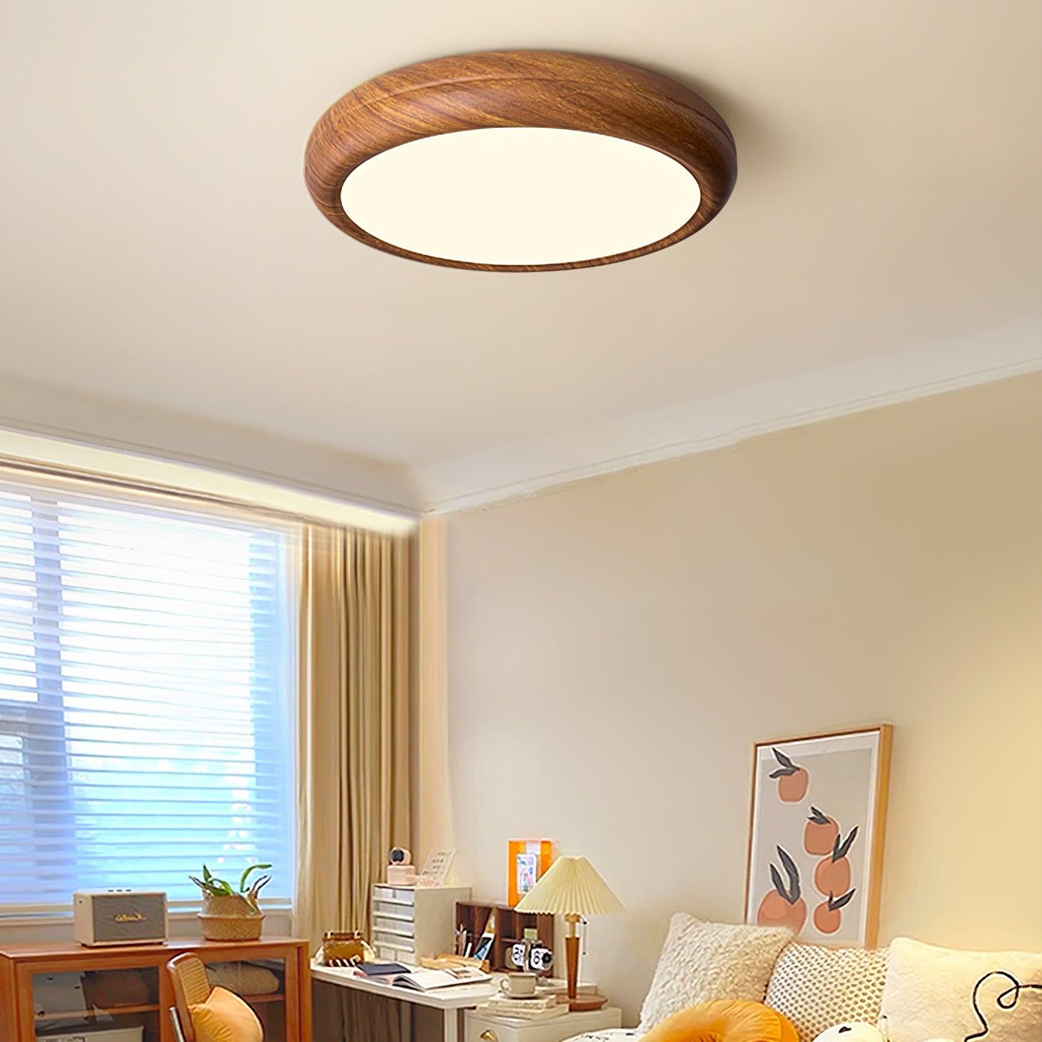 Woodgrain Round Flush Mount Ceiling Light