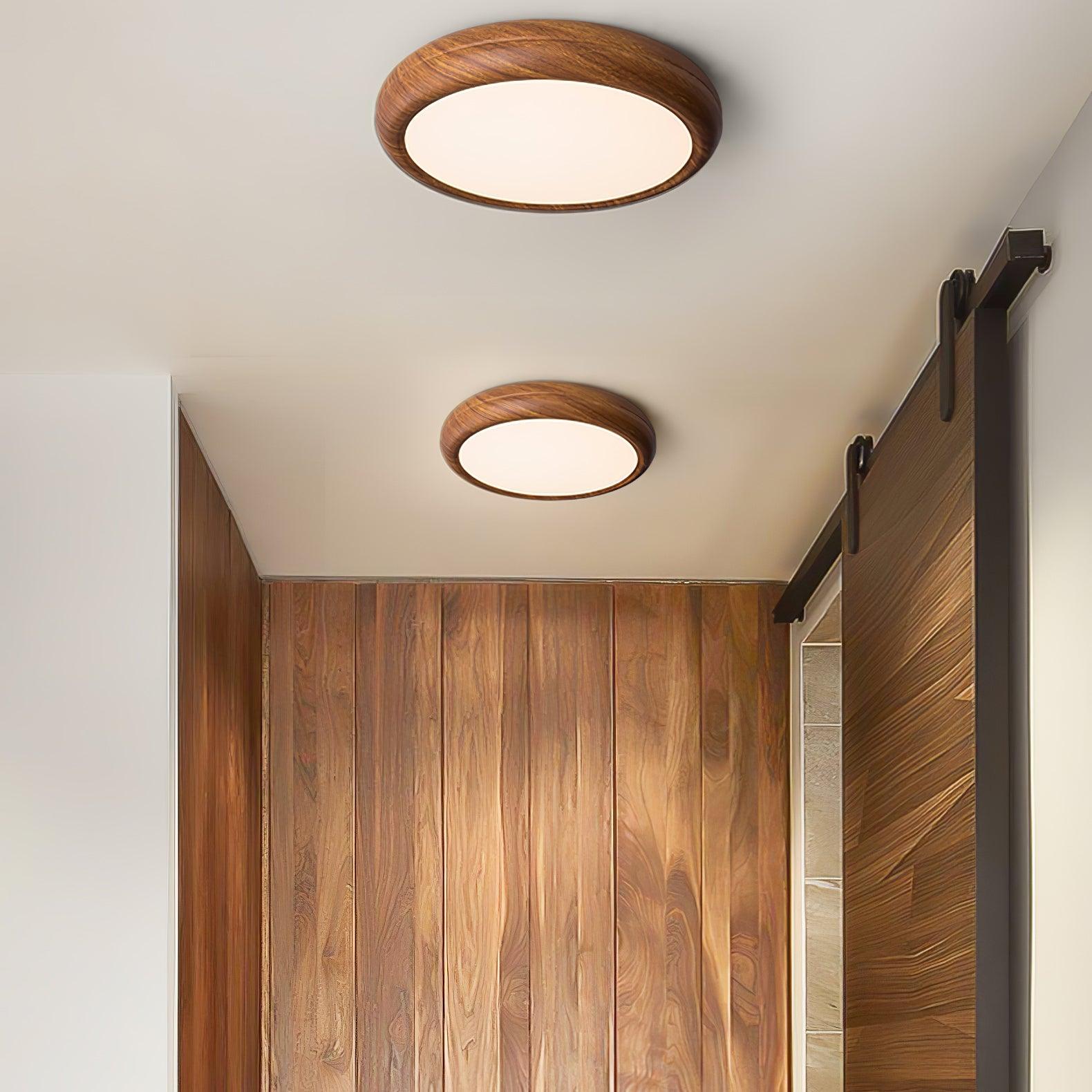 Woodgrain Round Flush Mount Ceiling Light