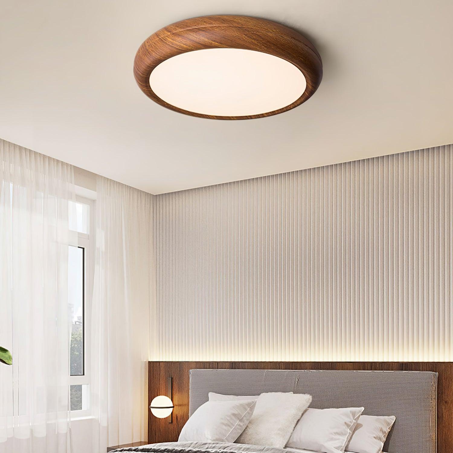 Woodgrain Round Flush Mount Ceiling Light